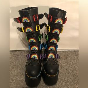 YRU Black Rainbow Dune Platform Shoes Size 10